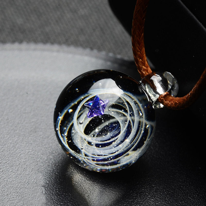 Universe Glass Bead Pendant Necklace for Women