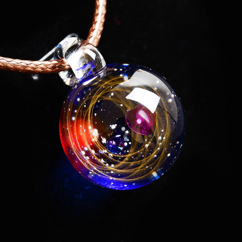 Universe Glass Bead Pendant Necklace for Women