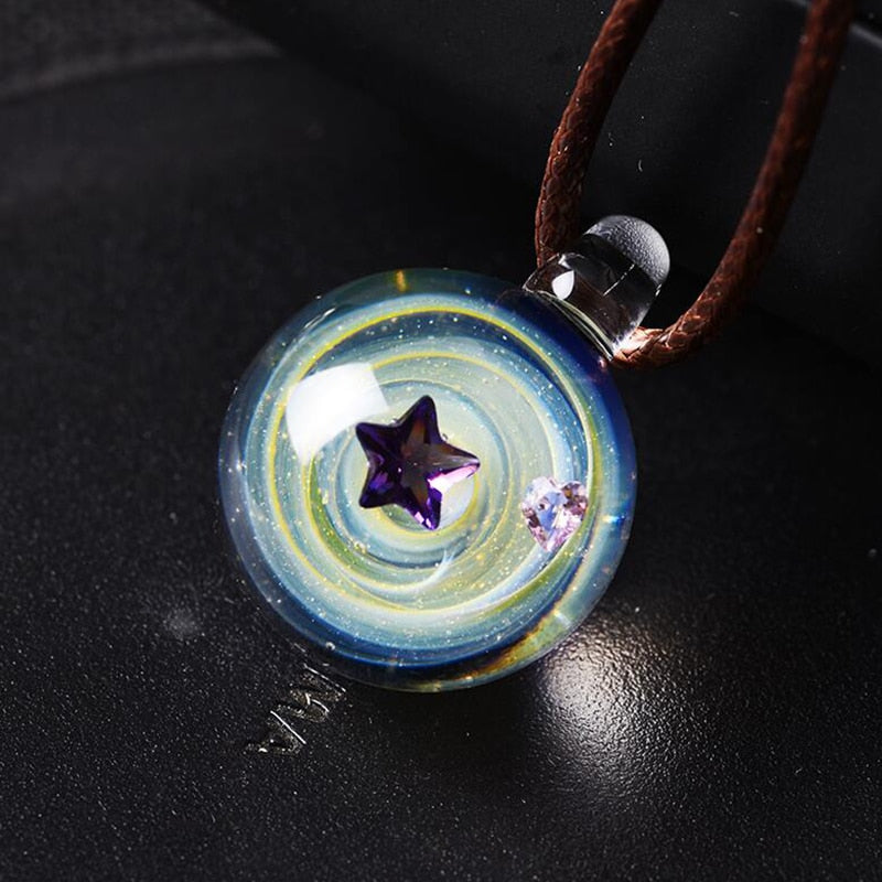Universe Glass Bead Pendant Necklace for Women