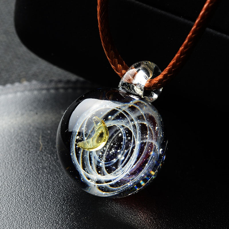Universe Glass Bead Pendant Necklace for Women